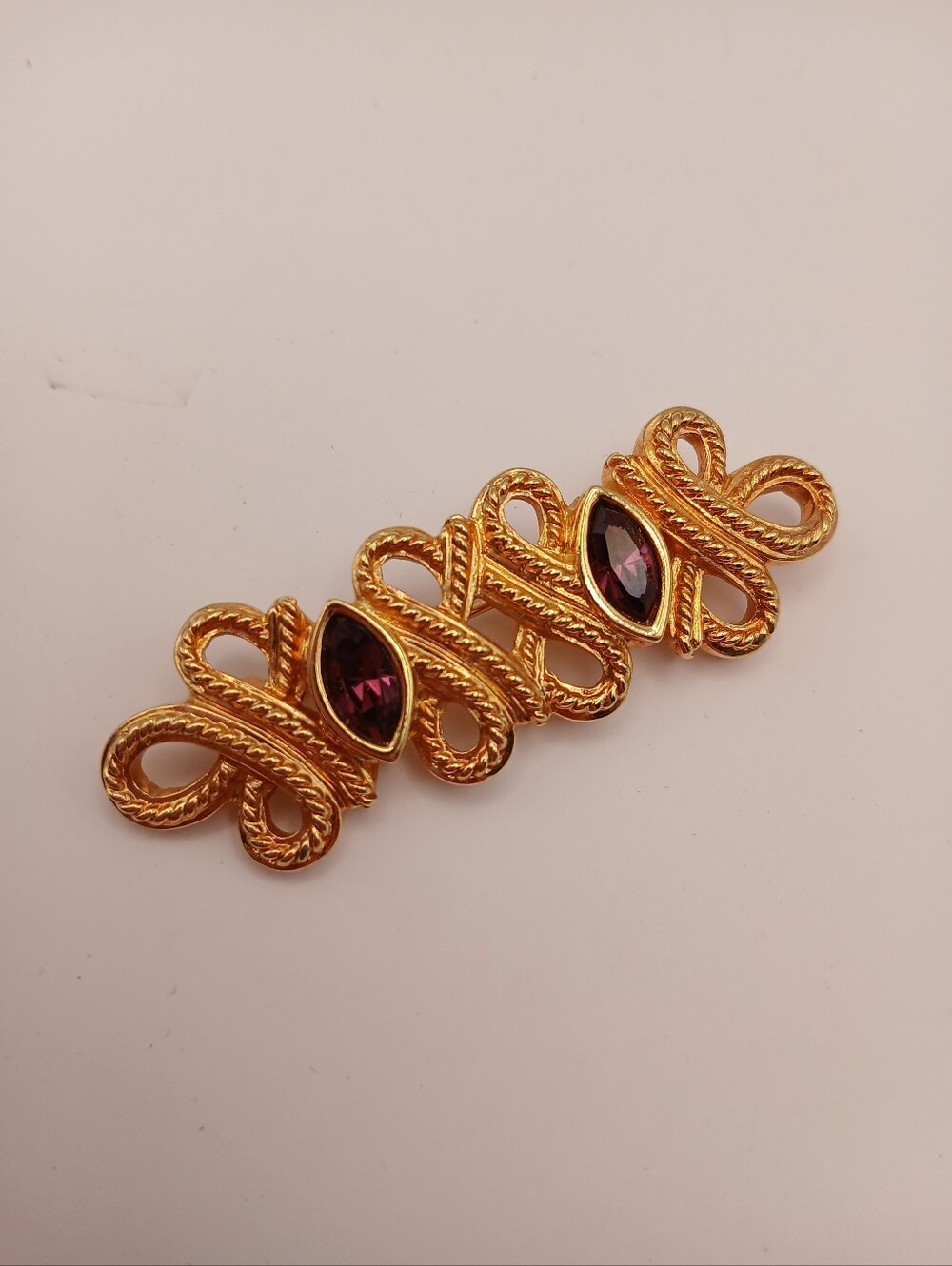 Swarvoski Goldtone Purple Crystal Bar Brooch